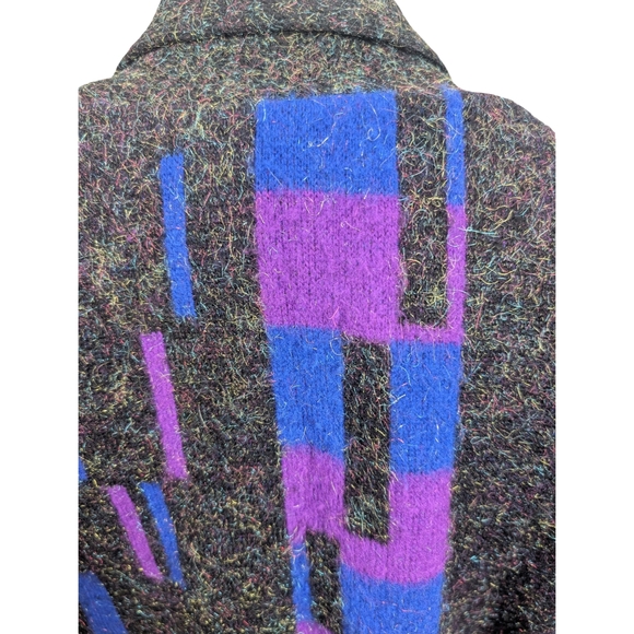 Vintage 80s Abstract Metallic Cardigan Sweater – Purple & Cobalt – Size L - Picture 12 of 13